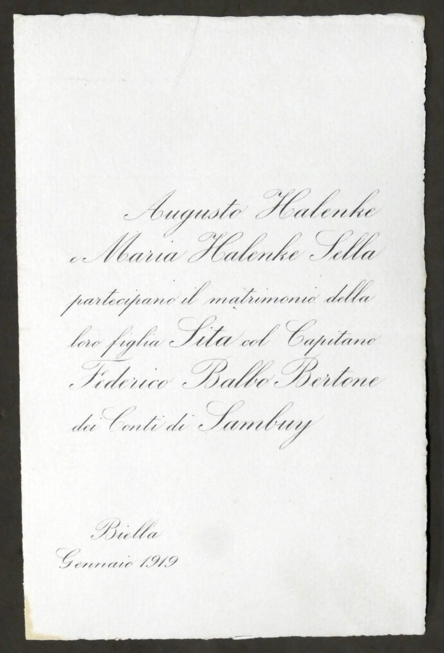 Partecipazioni Nozze capitano Federico Balbo con la signorina Sita Sella …