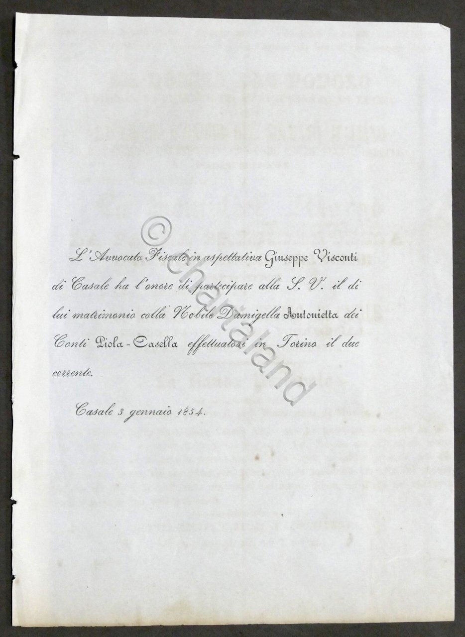 Partecipazioni Nozze Giuseppe Visconti e Antonietta Piola Casella - Casale …