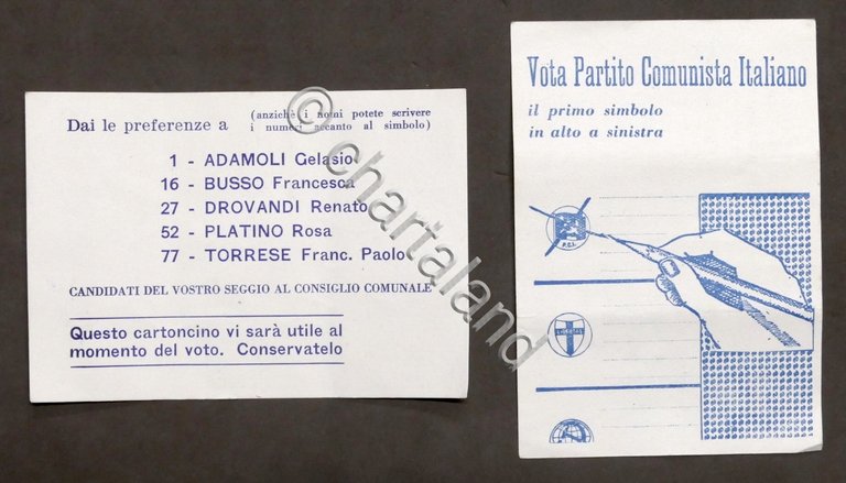 Partito Comunista Italiano Lotto 2 Promemoria elezioni sindaco di Genova …