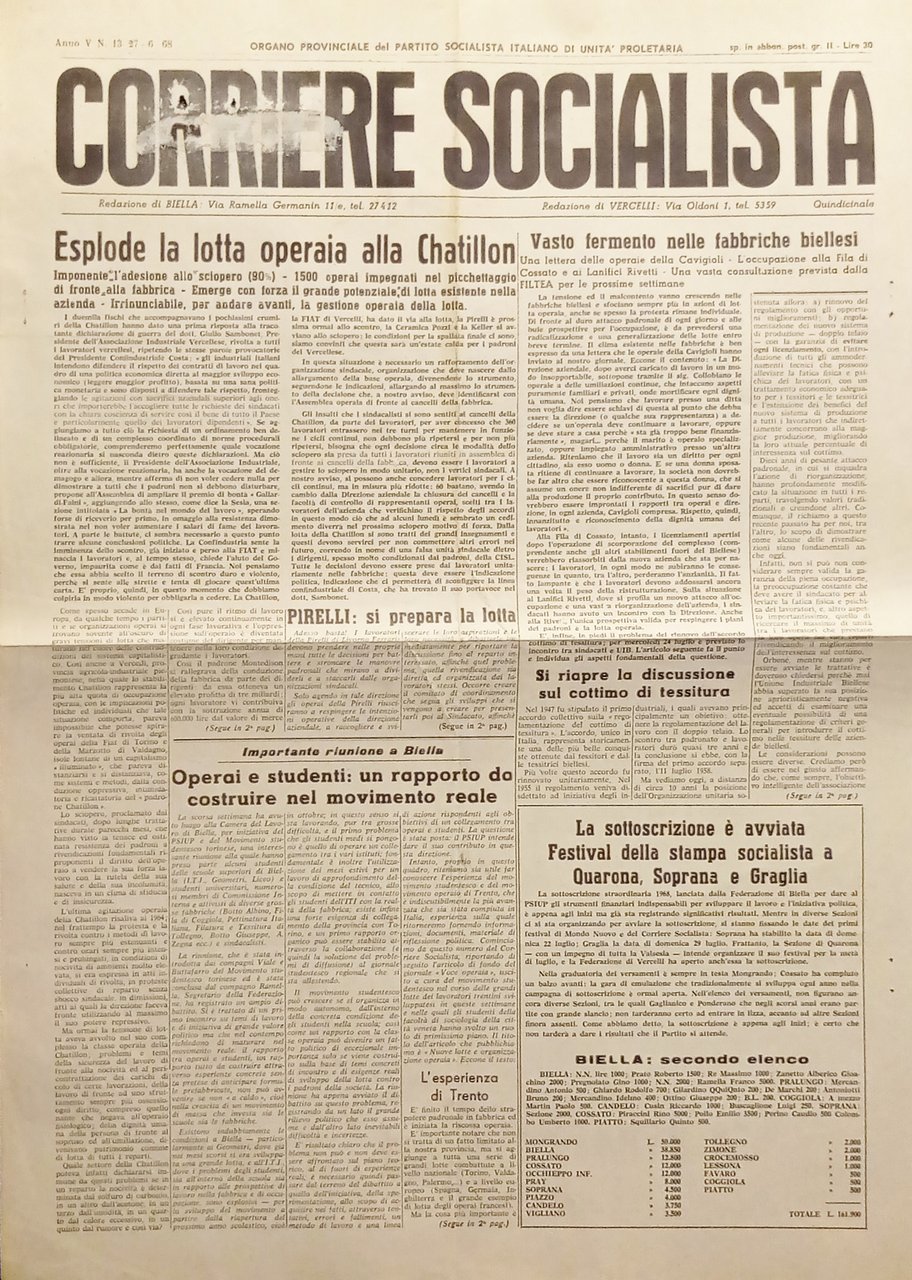 Partito Socialista unità proletaria Varese - Corriere Socialista N. 13 …