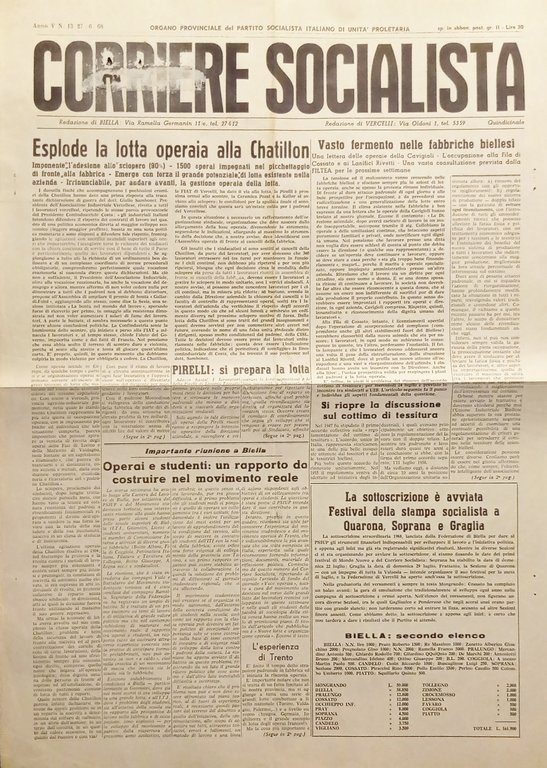 Partito Socialista unità proletaria Varese - Corriere Socialista N. 13 - 1968