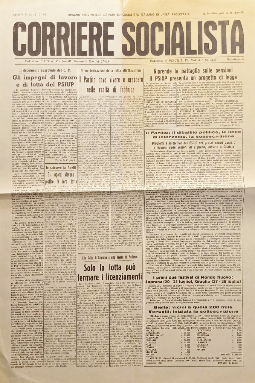 Partito Socialista unità proletaria Varese - Corriere Socialista N. 14 …