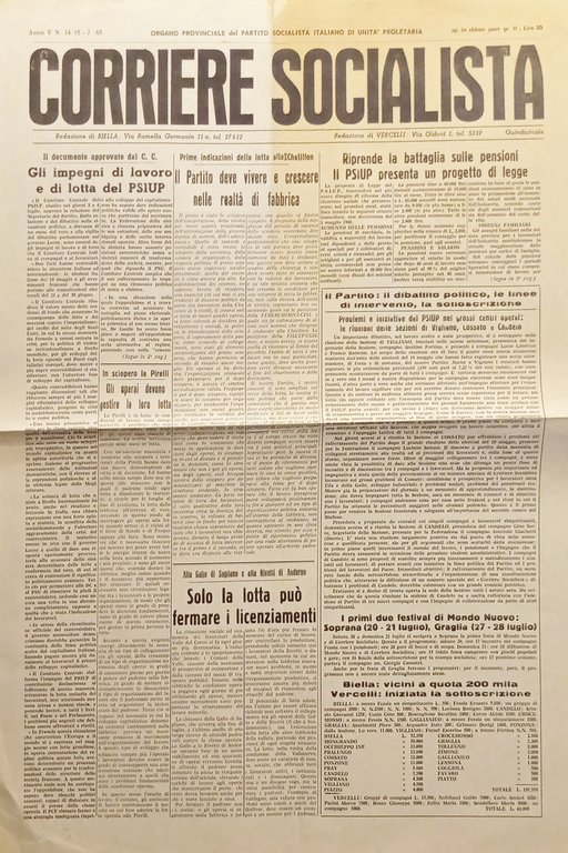 Partito Socialista unità proletaria Varese - Corriere Socialista N. 14 - 1968