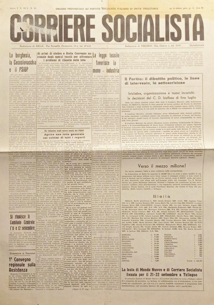 Partito Socialista unità proletaria Varese - Corriere Socialista N. 16 …