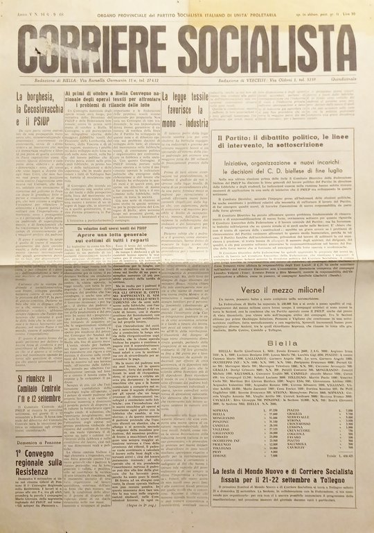 Partito Socialista unità proletaria Varese - Corriere Socialista N. 16 - 1968