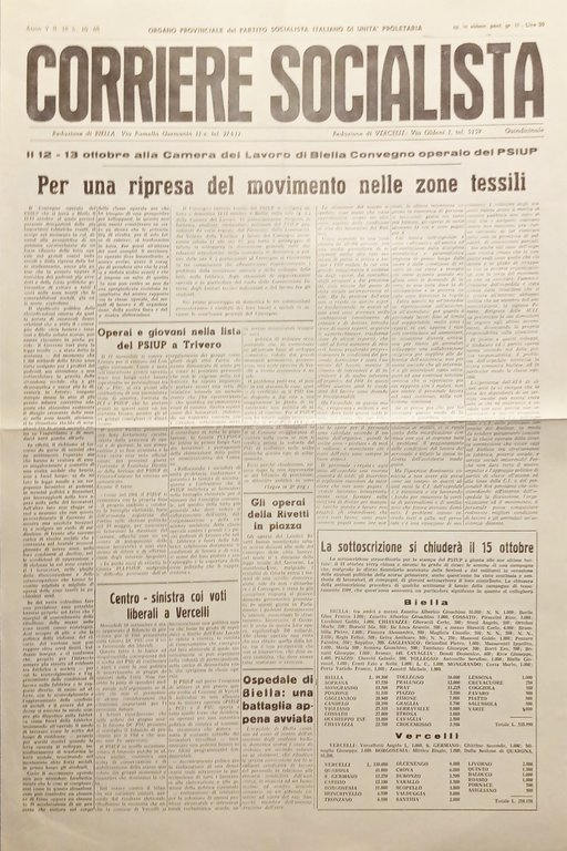 Partito Socialista unità proletaria Varese - Corriere Socialista N. 18 - 1968