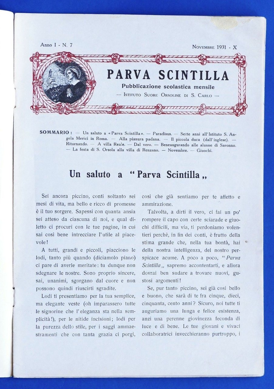 Parva Scintilla Giornale Scuola Orsoline S. Carlo Milano - Anno … | Immagine principale