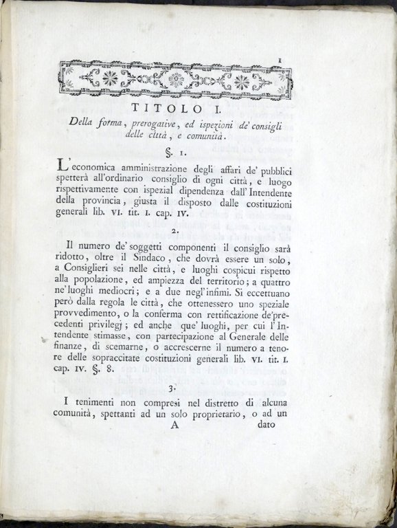 Patenti di sua maestà de' 6 giugno Regolamento amministrazioni città …