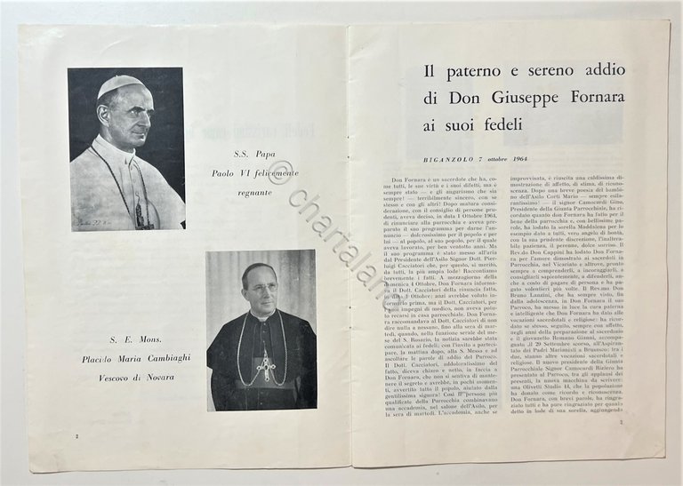 Paterno Addio di Don Giuseppe Fornara - Biganzolo, 7 Ottobre …