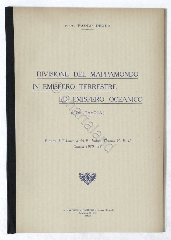 Peola - Divisione del Mappamondo in emisfero terrestre ed emisfero oceanico 1932