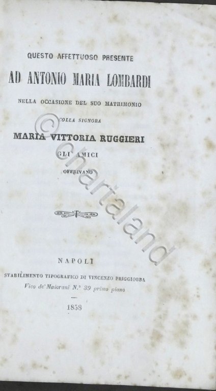 Per le nozze di Antonio Lombardi e Maria Vittoria Ruggieri …
