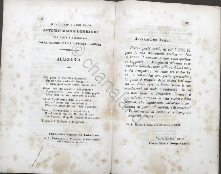 Per le nozze di Antonio Lombardi e Maria Vittoria Ruggieri …