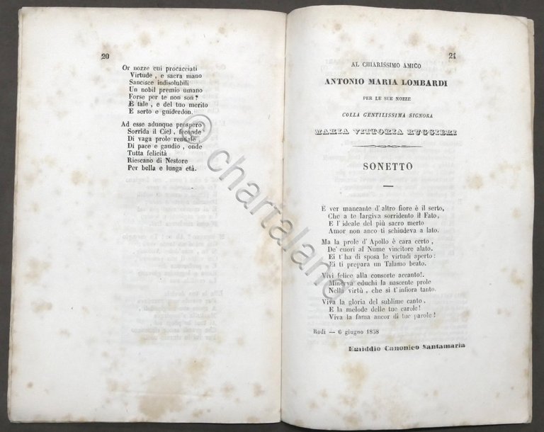Per le nozze di Antonio Lombardi e Maria Vittoria Ruggieri …