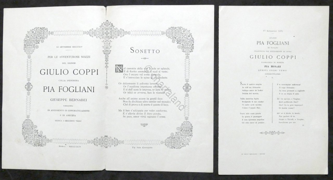 Per le Nozze Giulio Coppi con Pia Fogliani - Sonetti …