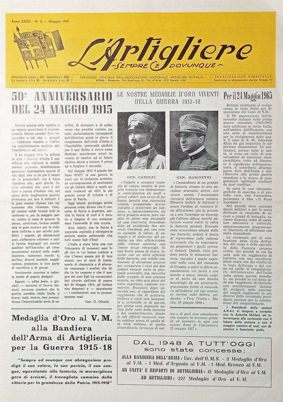Periodico - L'Artigliere Sempre e Dovunque N. 3 - 1965 …