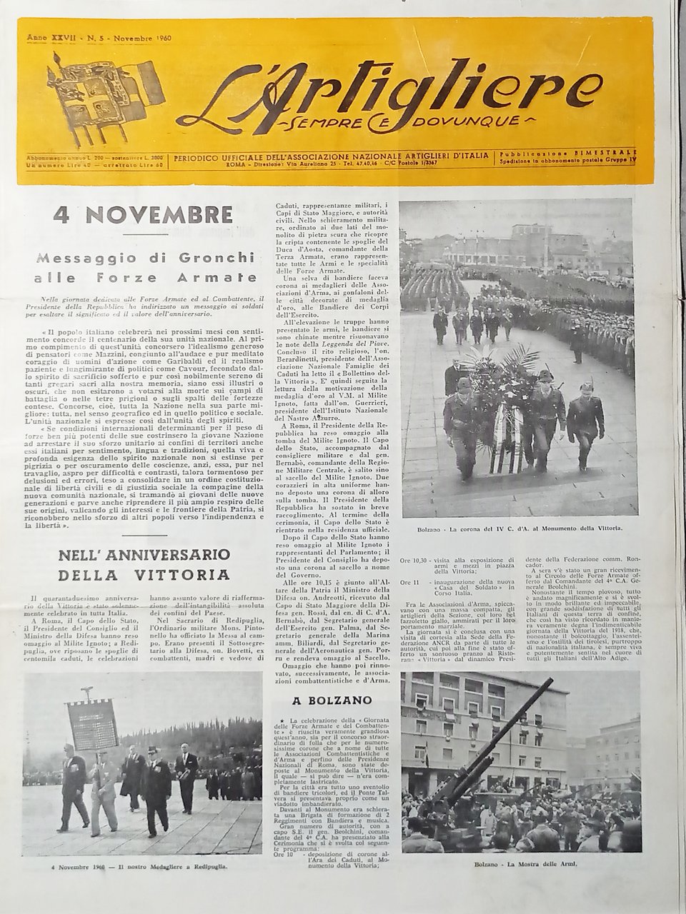 Periodico - L'Artigliere Sempre e Dovunque N. 5 - 1960 …