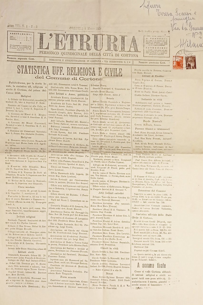 Periodico Quindicinale della Città di Cortona - L'Etruria N. 1-2-3 …