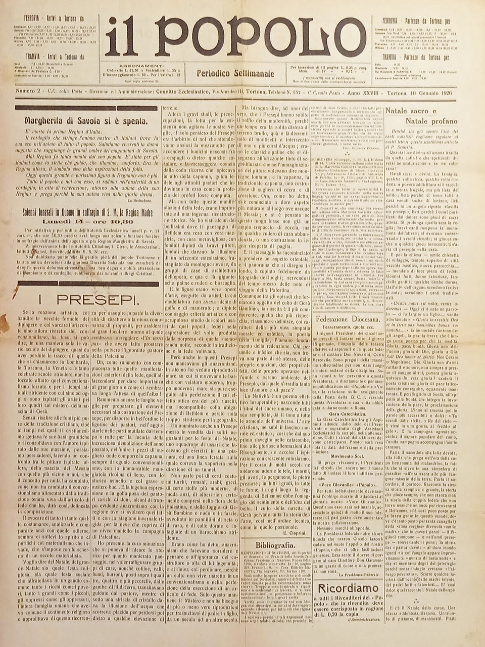 Periodico Settimanale - Il Popolo N. 2 - Margherita di …