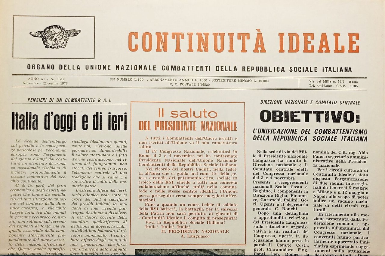 Periodico Unione Nazionale Combattenti RSI - Continuità Ideale N. 11/12 …