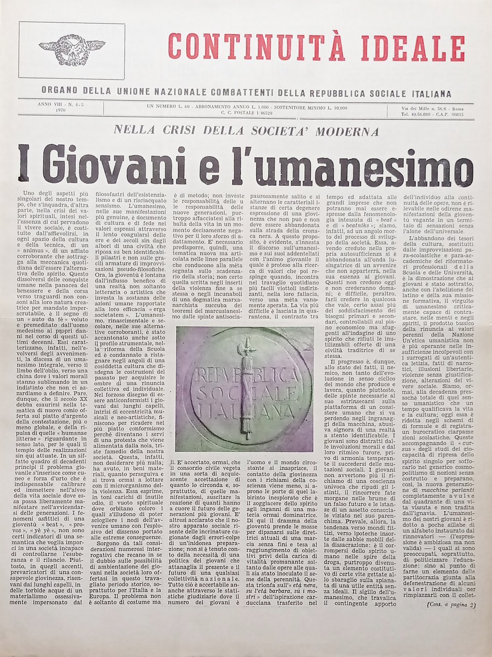 Periodico Unione Nazionale Combattenti RSI - Continuità Ideale N. 4-5 …