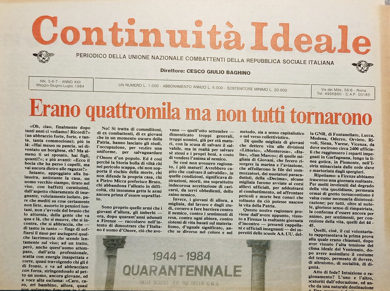 Periodico Unione Nazionale Combattenti RSI - Continuità Ideale N. 5/7 …