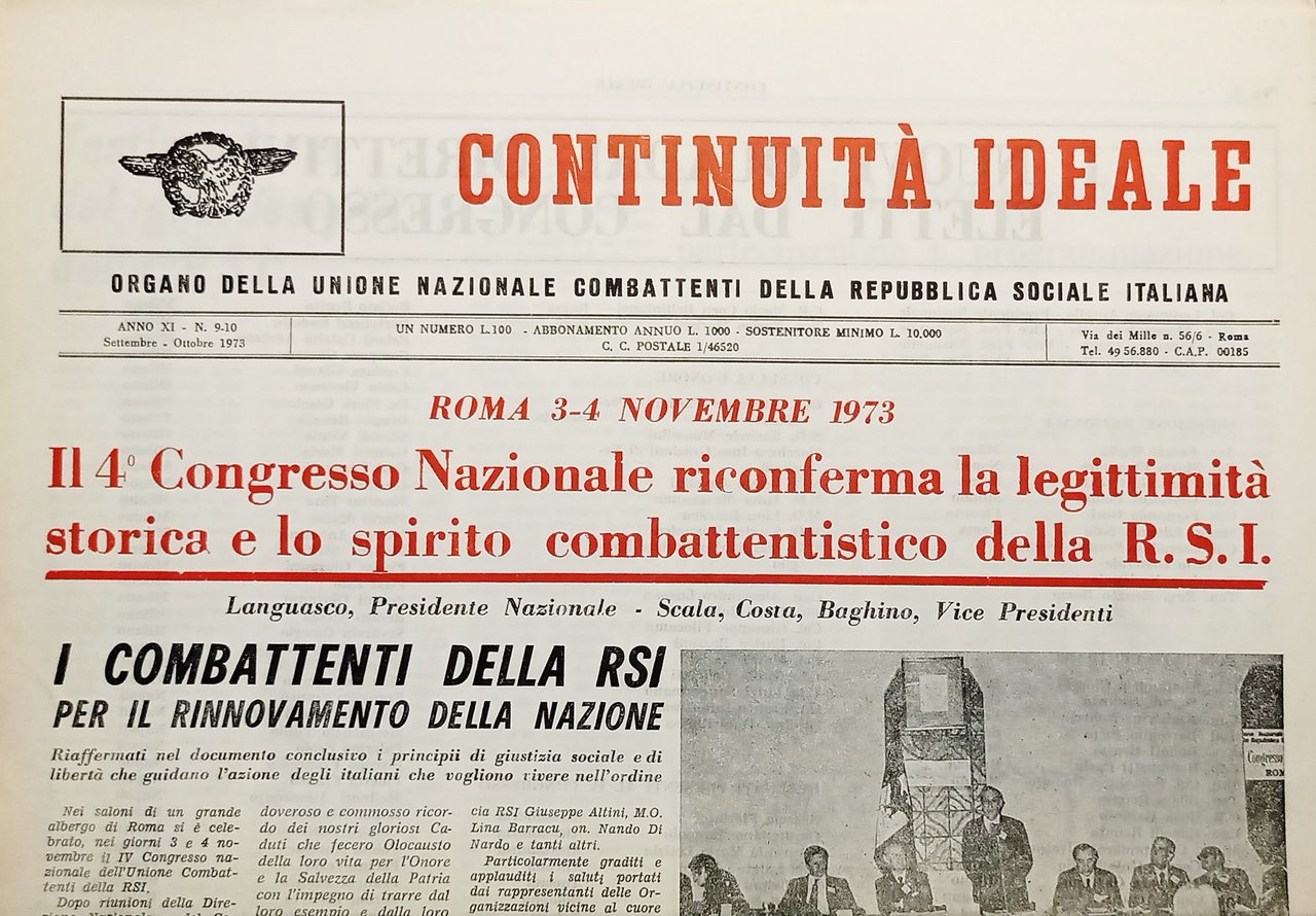 Periodico Unione Nazionale Combattenti RSI - Continuità Ideale N. 9/10 …