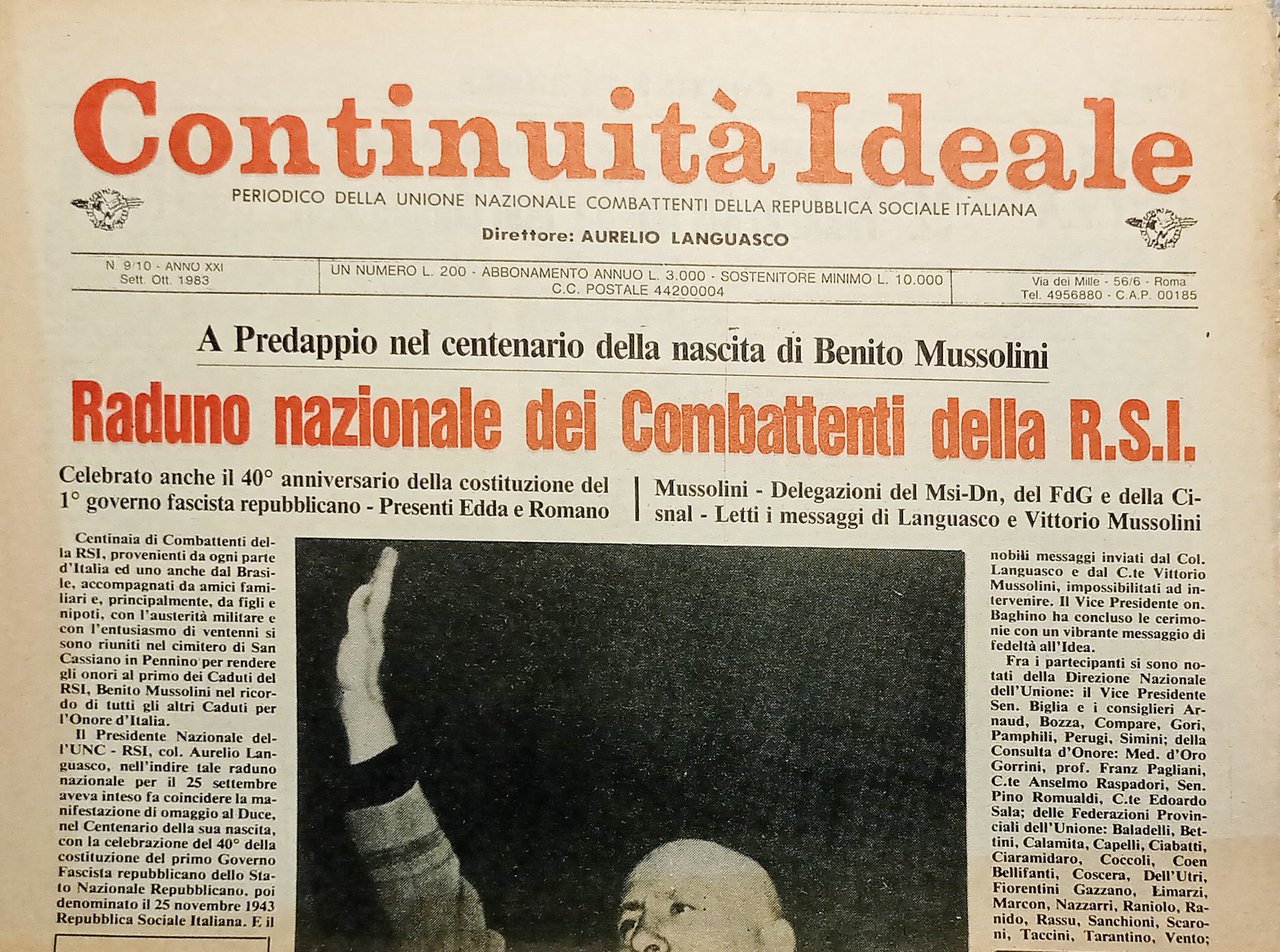 Periodico Unione Nazionale Combattenti RSI - Continuità Ideale N. 9/10 …