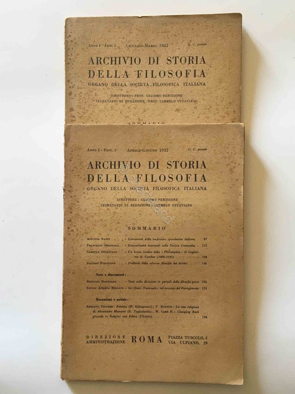 Perticone - Archivio di Storia della filosofia - Anno I - Fascicolo 1 e 2 - 1932