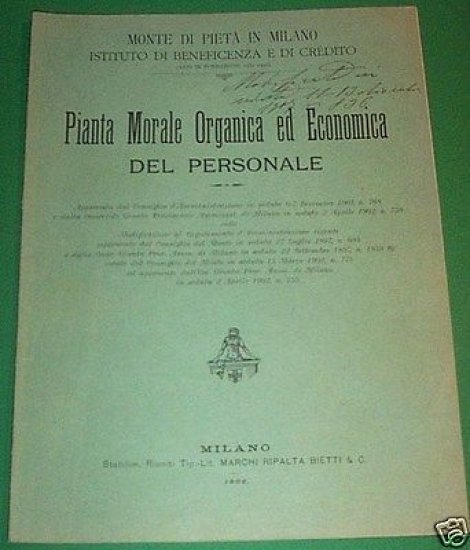 Pianta economia personale Monte Pietà Milano - 1902 | Immagine principale