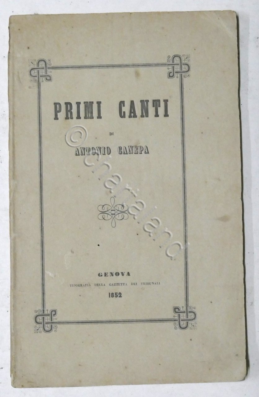 Poesia - Primi Canti di Antonio Canepa - ed. 1852 …