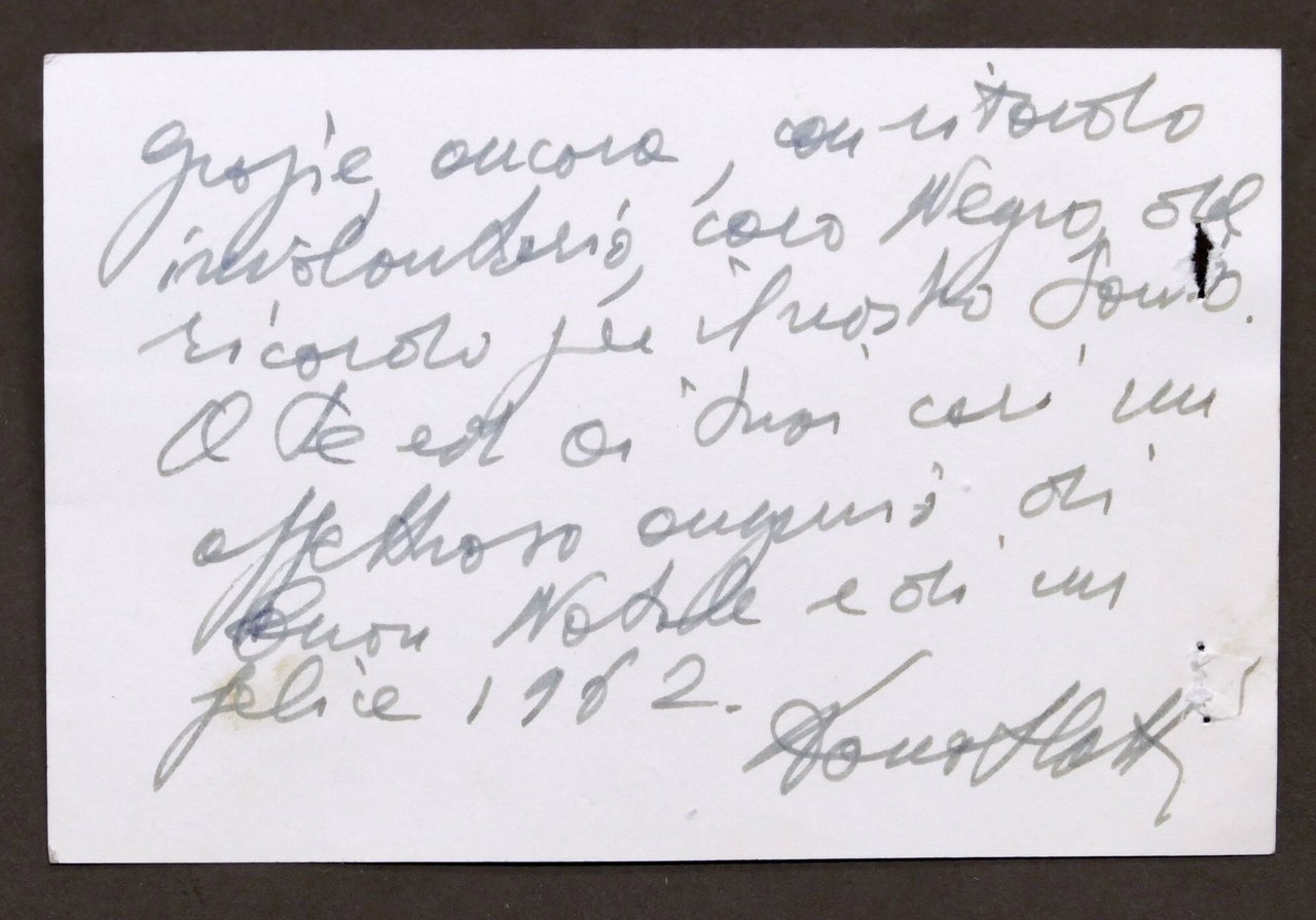 Autografo di Carlo Donat-Cattin su biglietto d'auguri - 1962
