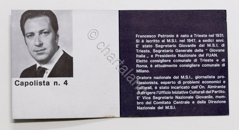 Politica - Volantino MSI - Petronio - Candidato alla Camera … | Immagine Gallery 3