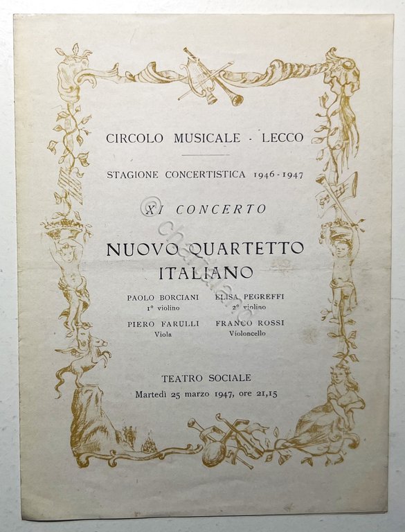 Programma Circolo Musicale Lecco - XI Concerto - Nuovo Quartetto Italiano - 1947