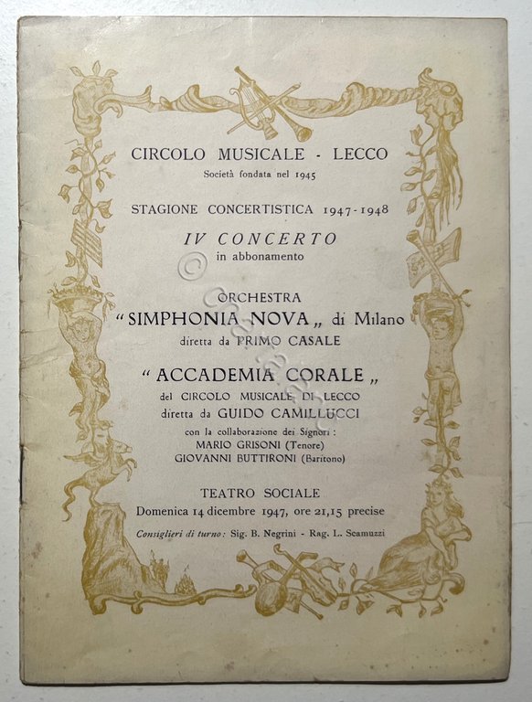 Programma Circolo Musicale Lecco IV Concerto - Simphonia Nova - Accademia Corale