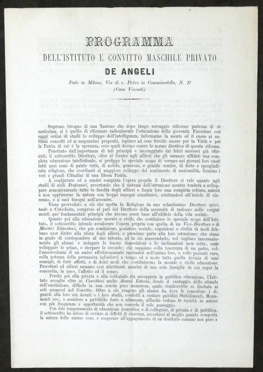 Programma dell'Istituto e Convitto Maschile Privato De Angeli - Milano … | Immagine principale