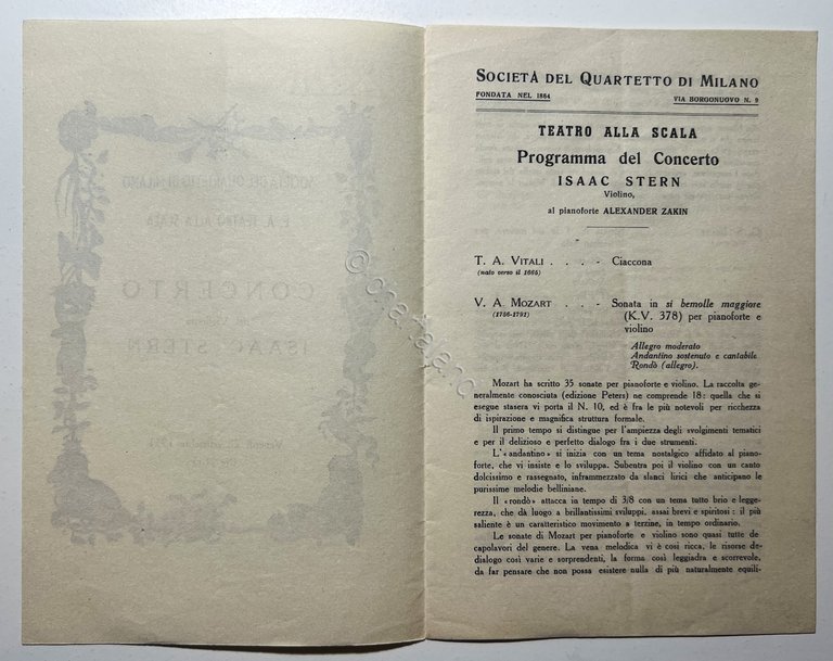 Programma Teatro Scala - Quartetto Italiano Concerto Violinista I. Stern … | Immagine Gallery 2