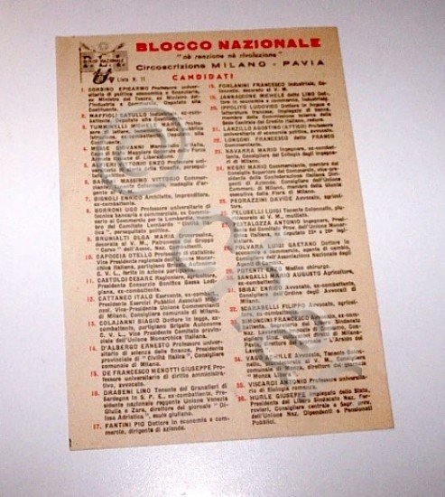 Propaganda Elezioni politiche Blocco Nazionale PLI - 1947 ca.