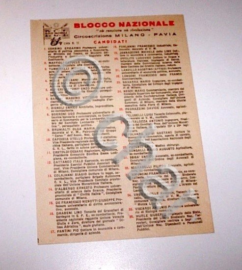 Propaganda Elezioni politiche Blocco Nazionale PLI - 1947 ca.