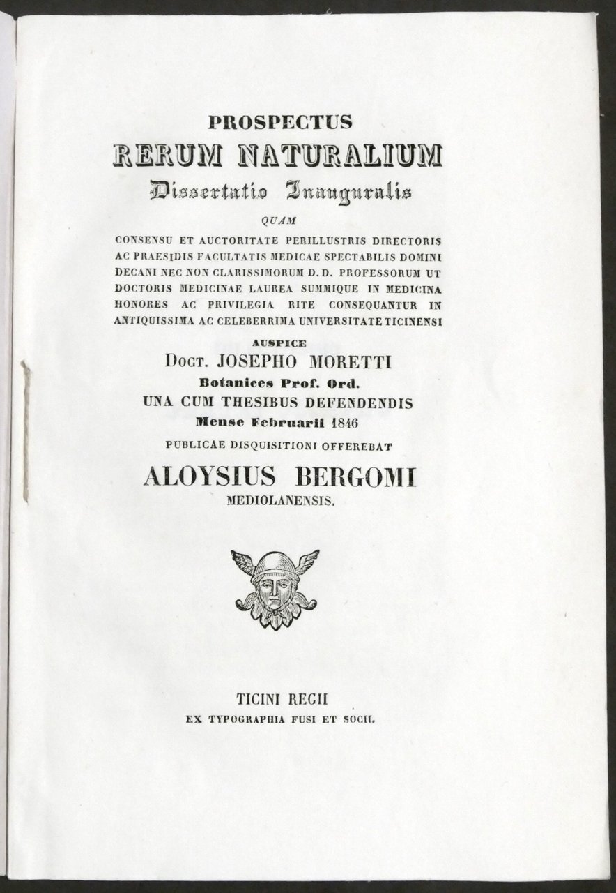 Prospectum Rerum Naturalium - Dissertazione Laurea Università Pavia - 1846 | Immagine principale