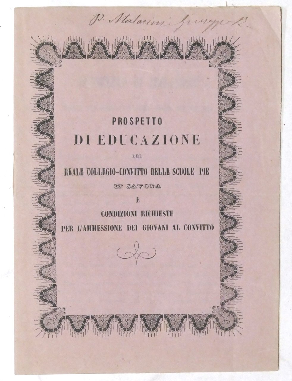 Prospetto di Educazione del Convitto delle Scuole Pie in Savona … | Immagine principale