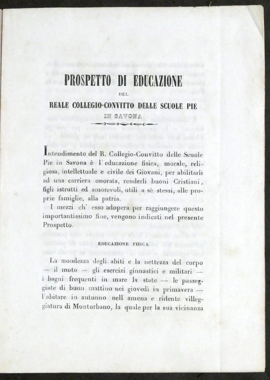 Prospetto di Educazione del Convitto delle Scuole Pie in Savona … | Immagine Gallery 2