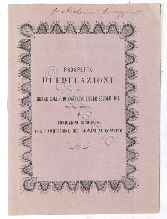 Prospetto di Educazione del Convitto delle Scuole Pie in Savona … | Immagine Gallery 3