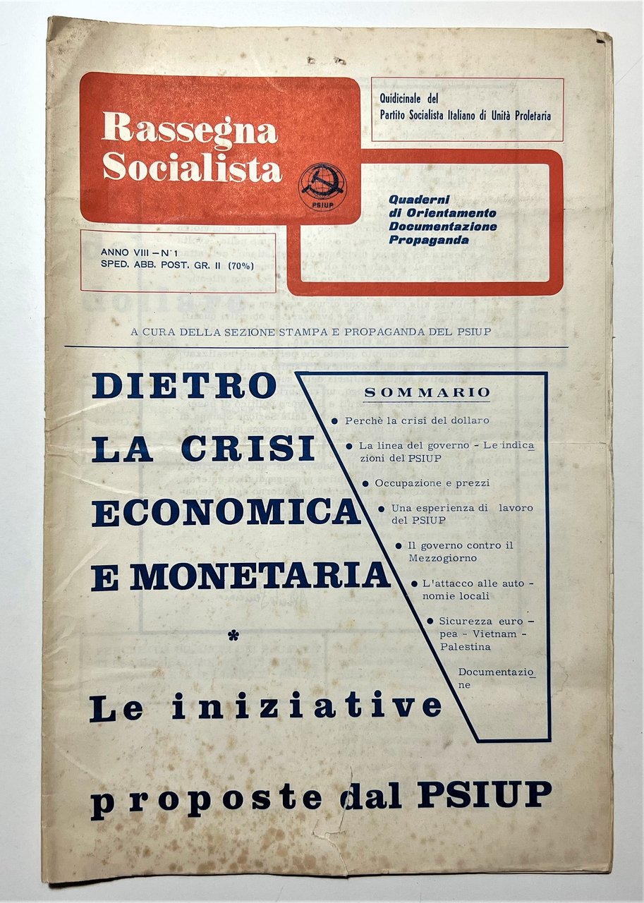 PSIUP Partito Socialista Unità Proletaria - Rassegna Socialista 1 - …