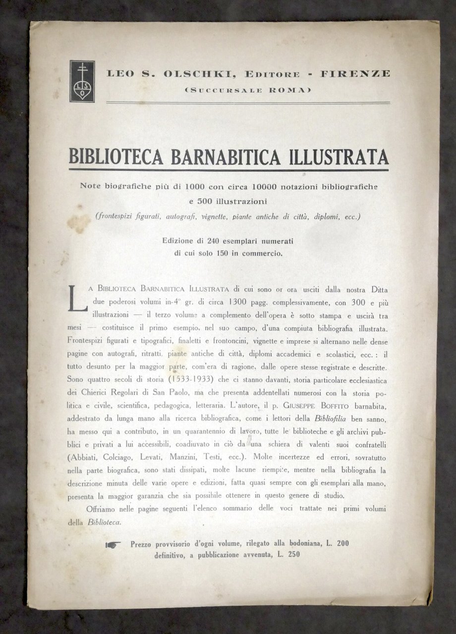 Pubblicità - Brochure Olschki Editore - Biblioteca Barnabitica Illustrata - … | Immagine principale