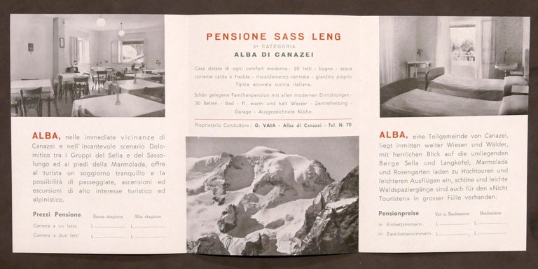 Pubblicità - Brochure Pensione Sass Leng - Alba di Canazei …