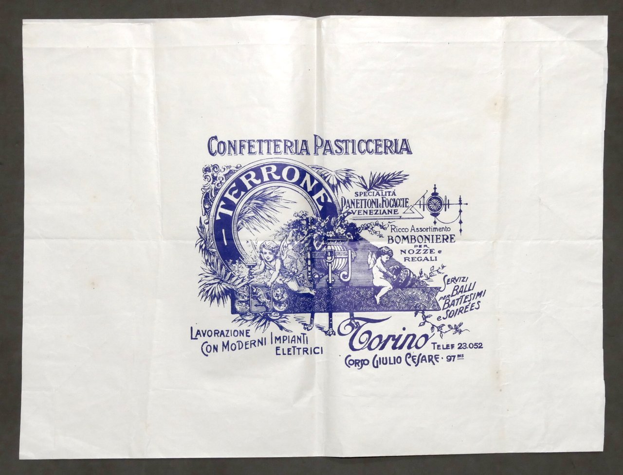 Pubblicità - Carta confezione d'epoca Confetteria Pasticceria Terrone - Torino