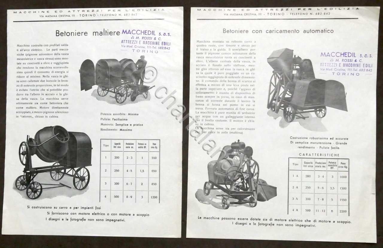 Pubblicità - Lotto 2 Brochure Macchedil - Torino - Betoniere …