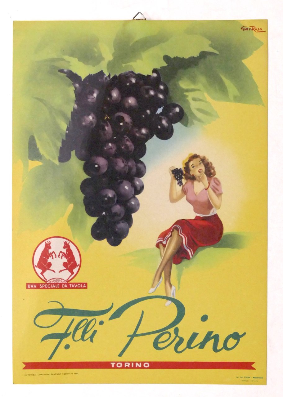 Pubblicità Locandina F.lli Perino Uva da tavola Illustratore Gian Rosa …