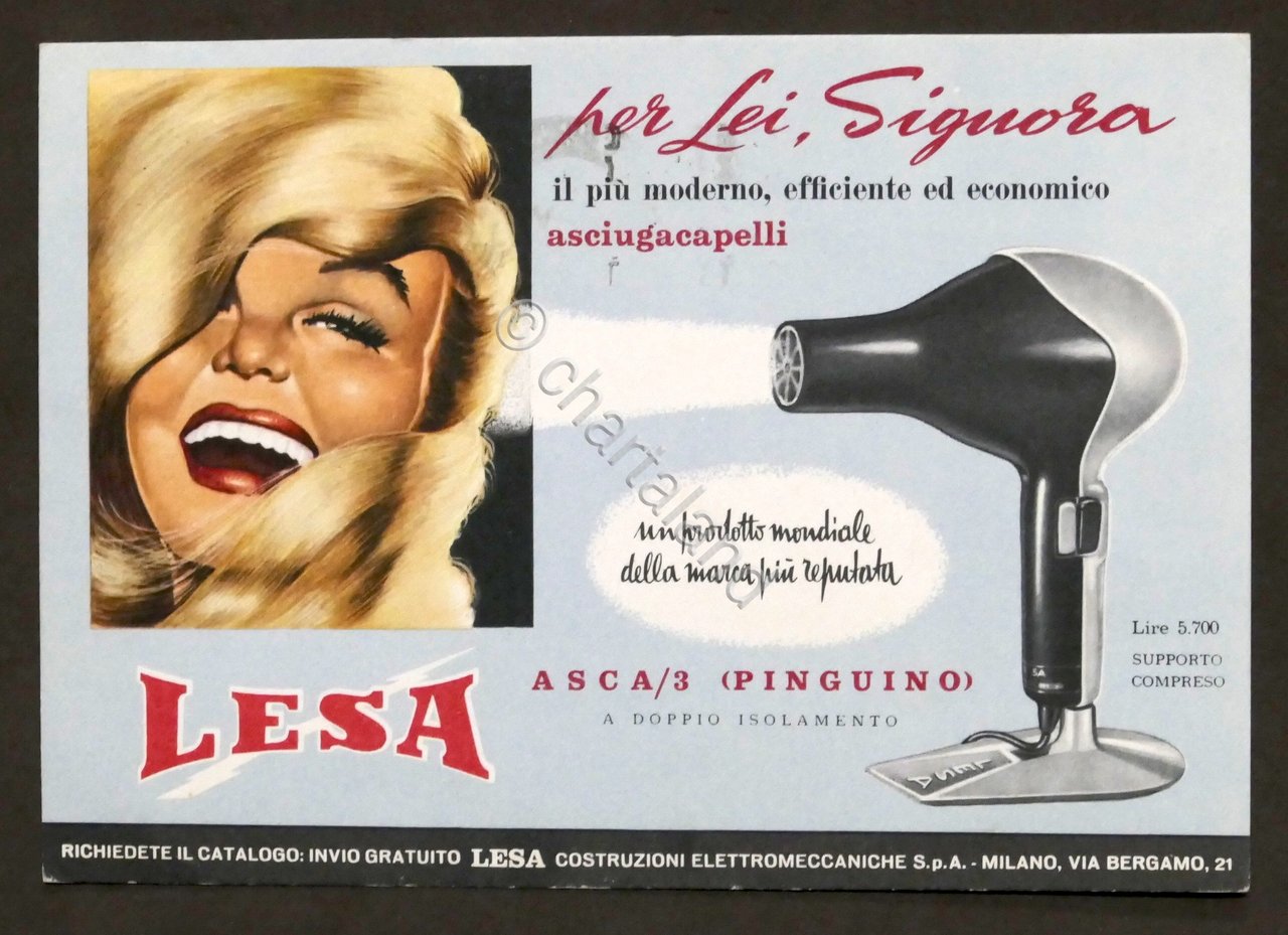 Pubblicità Asciugacapelli LESA Asca/3 - Cartolina pubblicitaria - 1960 | Immagine principale