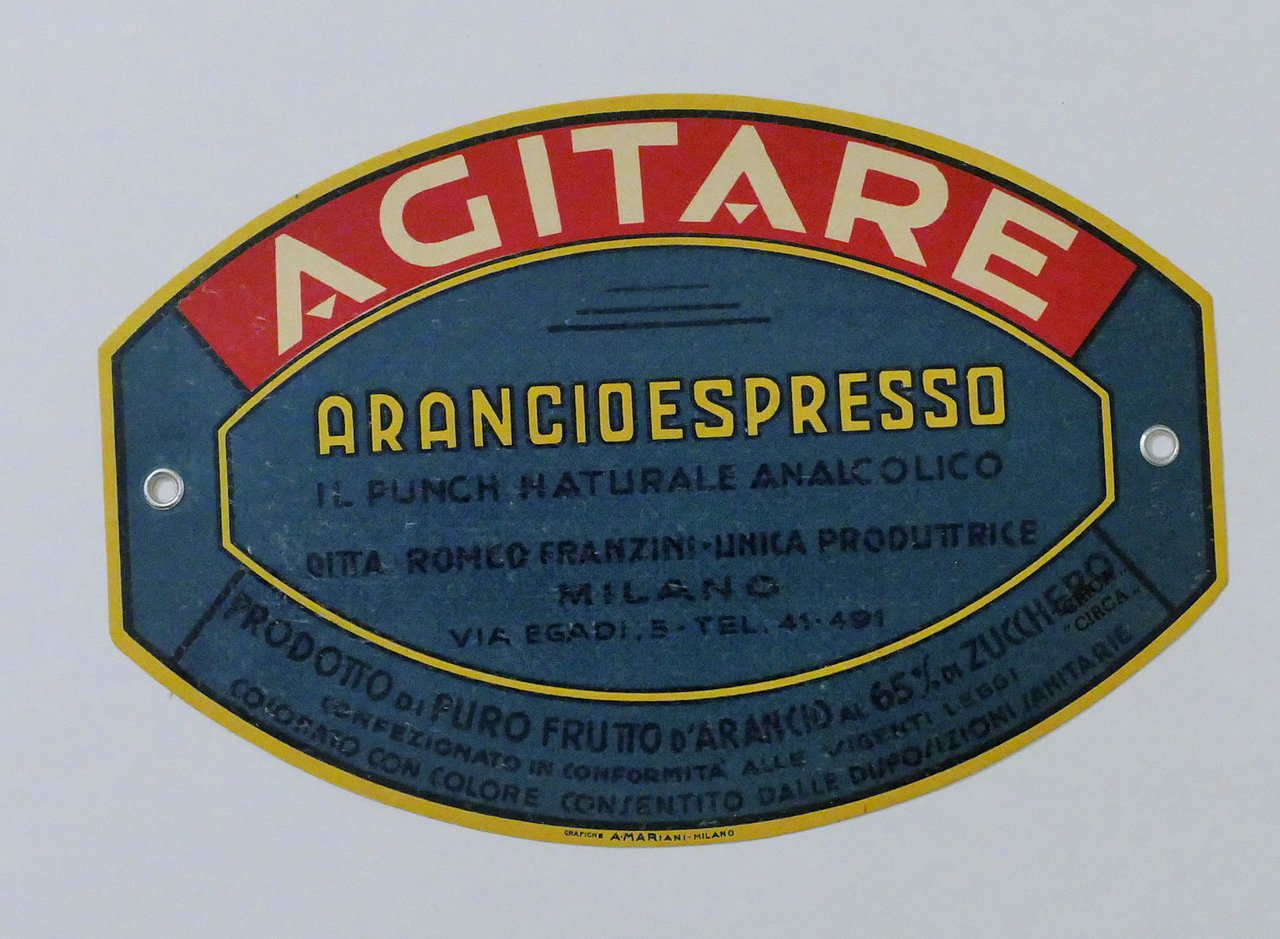 Pubblicità bevande - Etichetta d'epoca Arancioespresso - Ditta Franzini - …